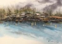 Muntehaa Azad, Sea Blue,15 x 21 Inch, Watercolor on Paper, Cityscape Painting, AC-MNA-014